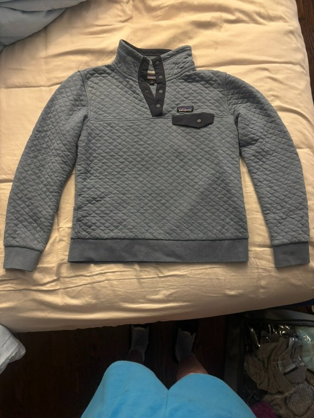 Patagonia Womens Cotton Quilted Snap T Pullover in Blue- Size M - Picture 2 of 2